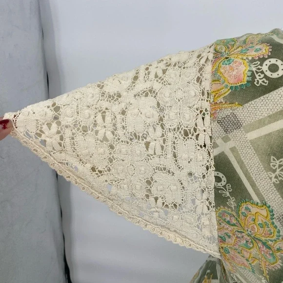 Vintage 70’s Maxi Dress Winged Laced Sleeves 24” waist - Picture 6 of 14